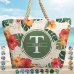 Personalized Monogram Beach Bag - Tropical Style Black & White Tote - Ideal Summer Accessory for Adults